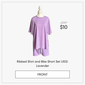 Ribbed Shirt and Bike Short Set US12: Lavender